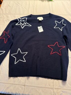 Cynthia Rowley Navy Sweater with White and Red Star Appliqués